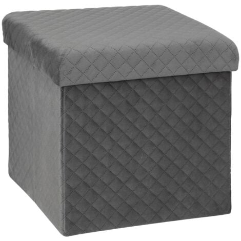 Pouf quadrato 30 cm in velluto grigio imbottito con piedini dorati