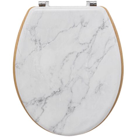 5Five Simply Smart – Abattant WC en bois MDF blanc effet marbre – Charnières en zinc – Fixation réglable – Dimensions 36x46,5x5,5 cm