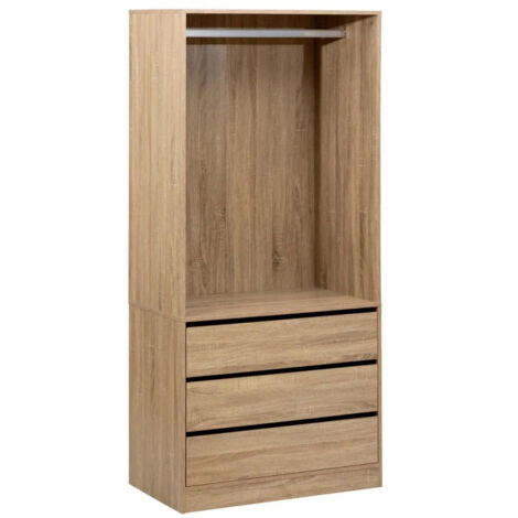 5Five Simply Smart – Dressing penderie 3 tiroirs 180cm – Panneaux de particules – Couleur naturel – Meuble de rangement élégant