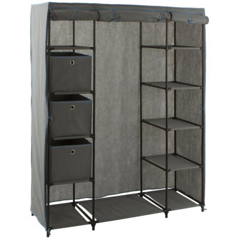 5Five Simply Smart – Armoire en tissu gris anthracite avec penderie et 10 étagères – Structure métal et housse polypropylène – Dimensions 133x44x170cm