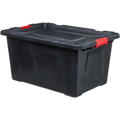 5Five Simply Smart – Bac de rangement 100L en polypropylène noir – Dimensions 75,5x51x39cm – Système de fermeture double clips renforcé – Boîte empilable - NOIR 100 L