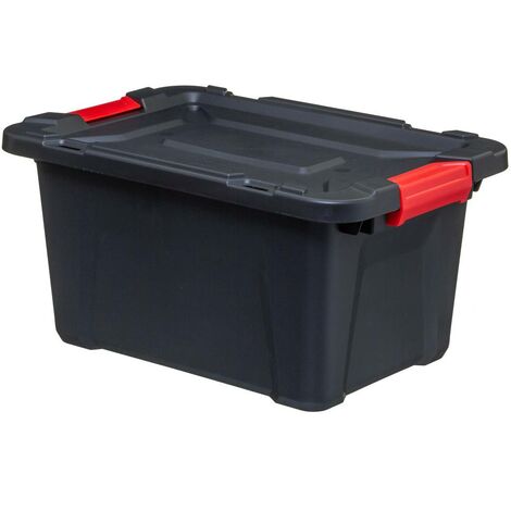 5Five Simply Smart – Bac de rangement 30L en polypropylène recyclé – Dimensions 53,5 x 36 x 26,8 cm – Fermeture double clips renforcée – Empilable pour gain de place - NOIR 30 L