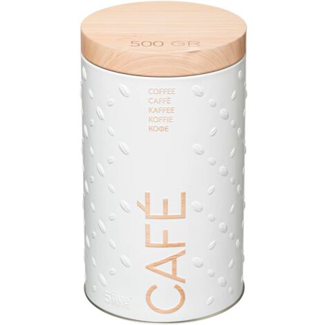 5Five Simply Smart – Boîte à café métal 500g – Dimensions 10,8x10,8x18,6 cm – Conservation optimale – Design scandinave blanc