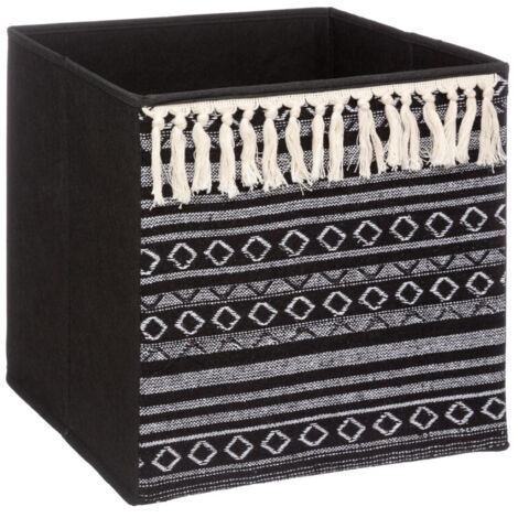 5Five Simply Smart – Boîte de rangement en tissu ethnique 31 x 31 cm – Carton et polypropylène – Pompons décoratifs pour décoration intérieure