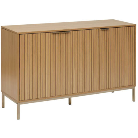 5Five Simply Smart – Buffet bas 3 portes Tasso 120cm naturel – Design nervuré – Tablette ajustable – Charnières soft-close – Dimensions L. 120 x l. 40 x H. 76 cm