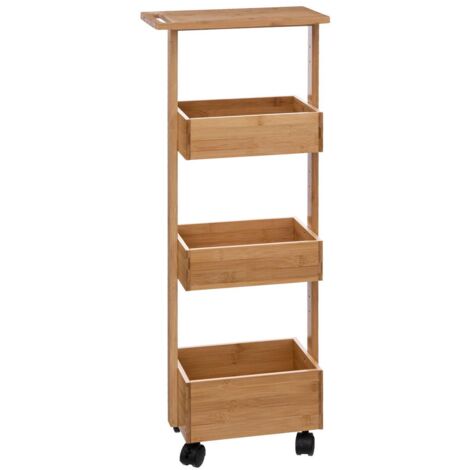 5Five Simply Smart – Chariot en bambou 4 niveaux avec roues – Dimensions 33x18x85,5 cm – Charge max 15 kg par étagère – Desserte de cuisine légère