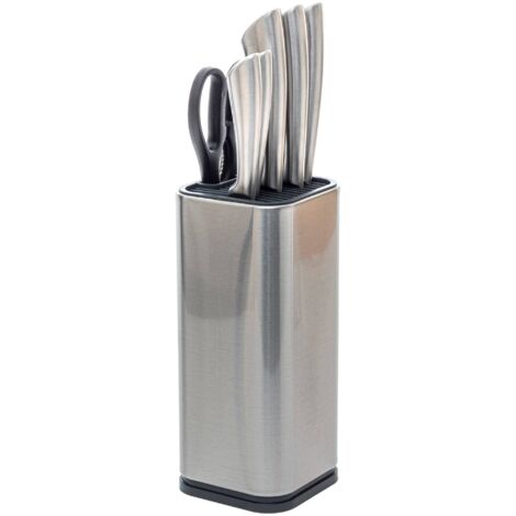 5Five Simply Smart – Coffret de 5 couteaux en acier inoxydable sur support métallique – Ciseaux 20,5 cm inclus – Lames pour coupe précise et durable