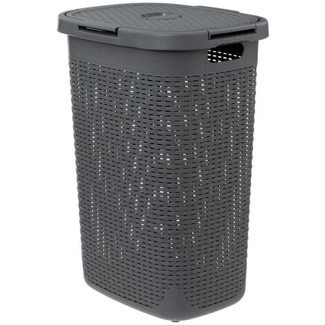 5Five Simply Smart – Corbeille à linge en polypropylène 60L gris béton – Dimensions 45x35,2x65,8 cm – Poids 1,84 kg – Rangement élégant et moderne