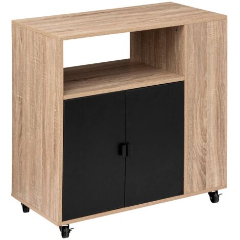 5Five Simply Smart – Desserte de cuisine 3 niveaux en MDF noir – Dimensions L. 76 x l. 40 x H. 80 cm – Montée sur roulettes avec stopper – Charge 20 kg