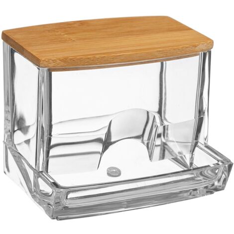 5Five Simply Smart – Distributeur à cotons-tiges en polystyrène et bambou – Couvercle hermétique – Dimensions 9,3 x 8 x 7,4 cm – Pour salle de bain moderne