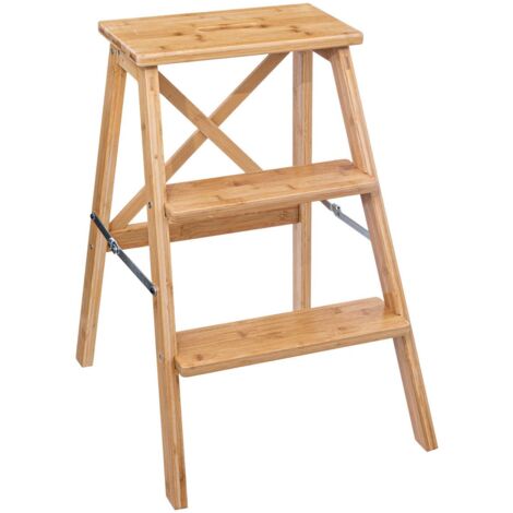 5Five Simply Smart – Échelle pliante en bambou 3 marches – Hauteur 63,5 cm – Charge max 150 kg – Usage intérieur et extérieur – Design écologique