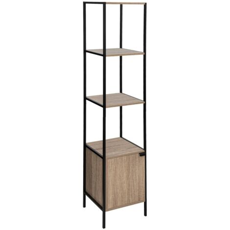 5Five Simply Smart – Étagère 1 porte en chêne naturel et métal noir H 176 cm – 3 niveaux de rangement – Meuble moderne pour salon, bureau, chambre