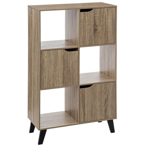 5Five Simply Smart – Étagère 6 cases ceda effet bois naturel – Dimensions L. 67,6 x P. 32,5 x H. 113,3 cm – 3 portes à fermeture aimantée – Panneau aggloméré