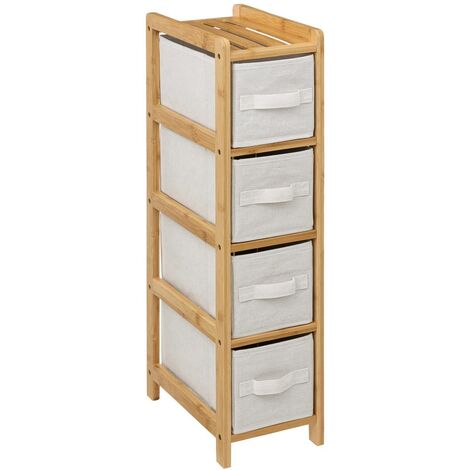 5Five Simply Smart – Étagère fine en bambou 4 paniers tissu – Dimensions L. 33 x l. 19 x H. 78,5 cm – Idéale pour rangement décoratif