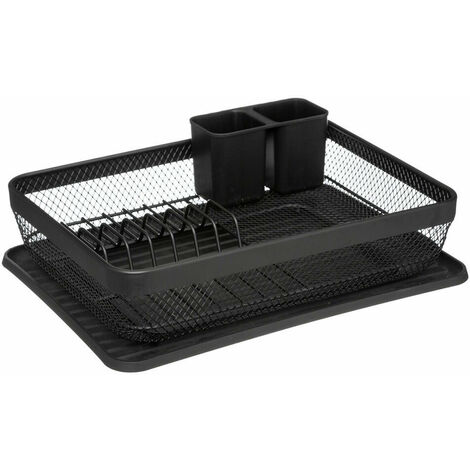 JJA 5five Simply Smart Geschirrtrockenständer mit Abtropfmatte Mayaj, Metall, Kunststoff, Schwarz, 43 x 32 cm, 169225