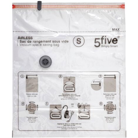 5Five Simply Smart – Lot de 2 sacs compresseurs air-flat – Polyéthylène transparent – Longueur 69cm, largeur 1.8cm, hauteur 120cm – Protection vêtements