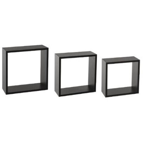 5Five Simply Smart – Lot de 3 étagères murales en MDF noir – Dimensions S/M/L : 24/27/30 cm – Fixations invisibles incluses – Pour objets décoratifs
