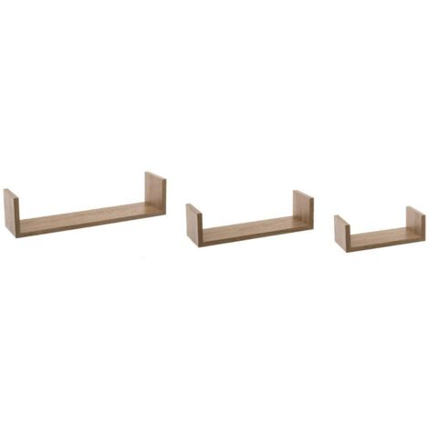 5Five Simply Smart – Lot de 3 étagères murales fixy en MDF effet bois naturel – Fixations invisibles – Dimensions grandes 42x10cm, moyennes 32x10cm, petites 22x10cm