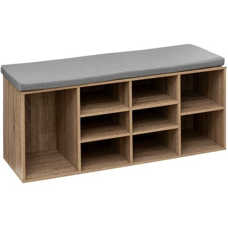 5Five Simply Smart – Meuble à chaussures x8 effet chêne naturel – Longueur 105cm – Largeur 34cm – Hauteur 49cm – Étagère amovible – Coussin déhoussable