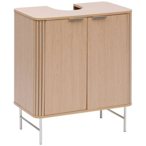 5Five Simply Smart – Meuble bas de salle de bain 2 portes – Dimensions L. 70 x P. 40 x H. 80 cm – MDF beige avec découpe siphon – Rangement optimisé