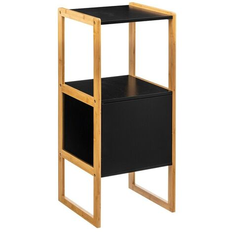 5Five Simply Smart – Meuble bas de salle de bain noir 33x33x80 cm – MDF et bambou – Porte réversible – Espace de rangement optimisé