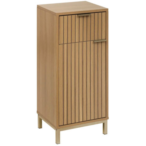 5Five Simply Smart – Meuble bas salle de bain 80cm naturel – Panneaux de particules & MDF – Design nervuré moderne – 1 tiroir pour rangement fonctionnel
