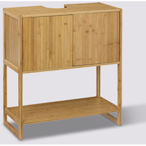 5Five Simply Smart – Meuble sous vasque en bambou H 80 cm – 2 portes et 1 étagère – Matériau FSC – Conçu pour s'adapter sous lavabo