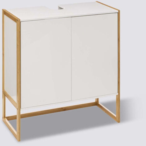 5Five Simply Smart – Meuble sous vasque simple en bambou 70x33x80 cm – 2 portes avec étagère réglable – Pour salle de bain moderne