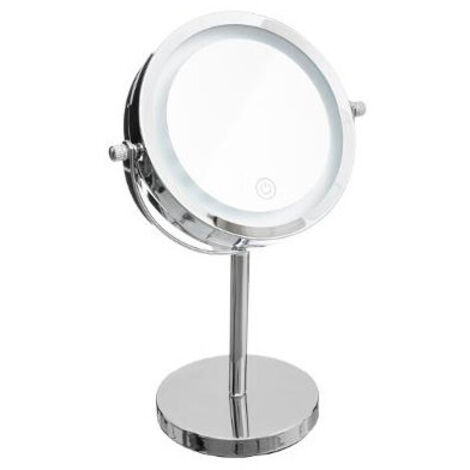 5Five Simply Smart – Miroir sur pied rond éclairé LED 19 cm – Hauteur 29,5 cm – Pivotant 180° – Zoom x3 pour maquillage précis