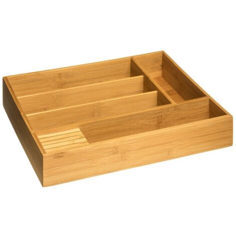 5Five Simply Smart – Organiseur de couverts en bambou 5 compartiments – Dimensions 38 x 28 x 6,9 cm – Design élégant pour tiroirs de cuisine standard