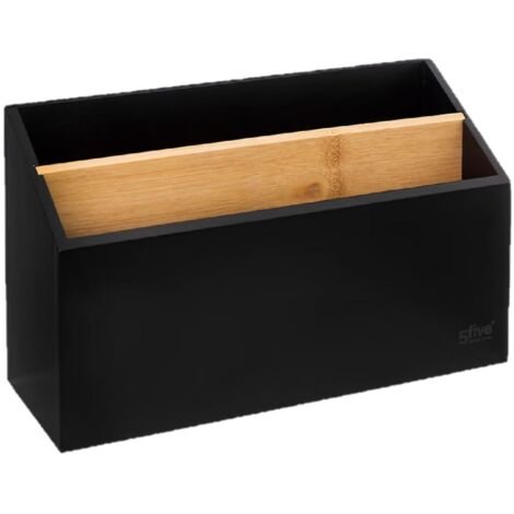 5Five Simply Smart – Organiseur en bambou noir 25x9x16cm – 2 compartiments rectangulaires – Rangement de bureau élégant et compact