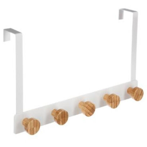 5Five Simply Smart – Patère à 5 têtes en bambou blanc – Dimensions 33 x 5 x 20 cm – Fixation facile sans vis – Pour entrée, chambre ou salle de bain