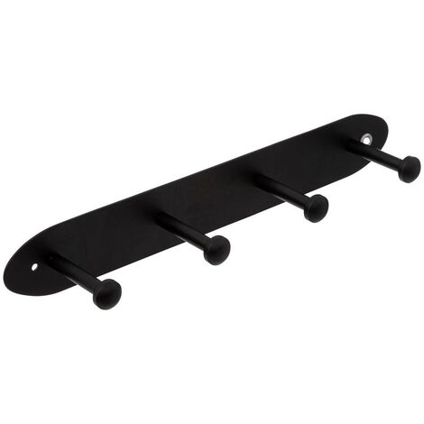 5Five Simply Smart – Patère murale 4 têtes en acier noir – Fixation murale robuste – Dimensions L. 35 x P. 6,5 x H. 5 cm – Pour manteaux et sacs