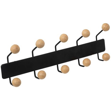 5Five Simply Smart – Patère murale en bois 10 têtes – Crochets boules en fer – Dimensions L. 44 x P. 7,5 x H. 14 cm – Pour manteaux et vêtements