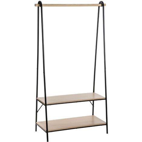 5Five Simply Smart – Portant à vêtements avec 2 étagères en bois MDF et métal – Hauteur 165 cm – Rangement moderne pour vêtements et chaussures