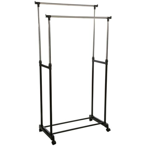 5Five Simply Smart – Portant à vêtements double à roulettes – Structure en acier inoxydable – Hauteur extensible 97,5-170 cm – Charge max 10 kg – Couleur noire