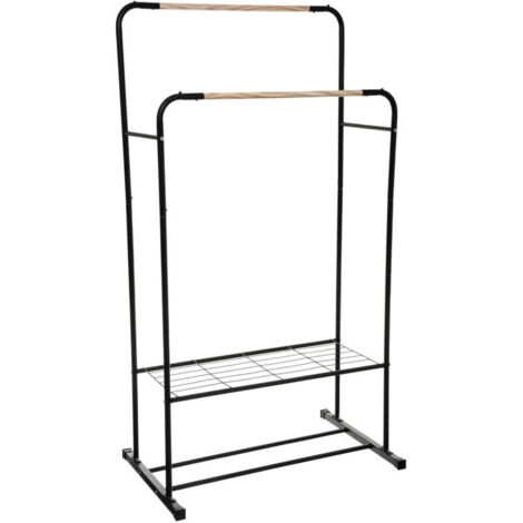 5Five Simply Smart – Portant à vêtements double en métal noir H 150 cm – Capacité 16 kg – Espace de rangement compact pour chambre et entrée