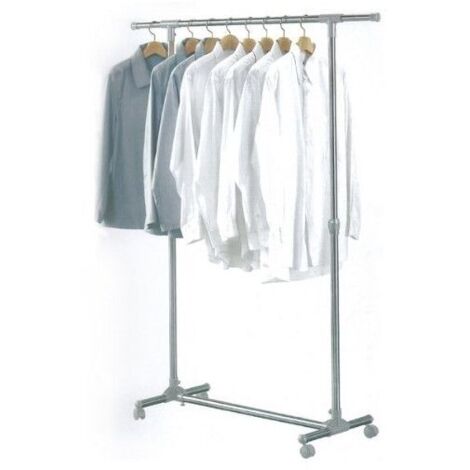 5Five Simply Smart – Portant à vêtements extensible en inox H 98,5-163 cm – Largeur 87-150 cm – 4 roulettes multidirectionnelles pour déplacement facile