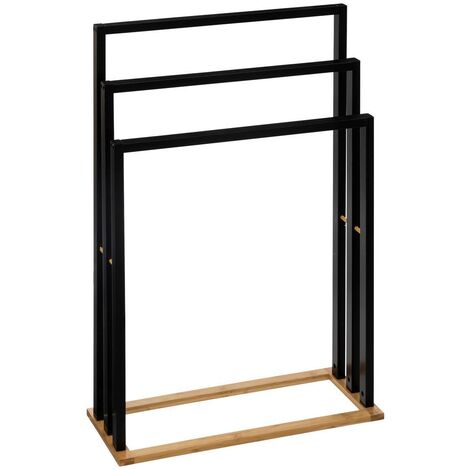 5Five Simply Smart – Porte-serviettes 3 barres en bambou et MDF noir H 82 cm – Capacité 30 kg – Montage facile pour salle de bains moderne