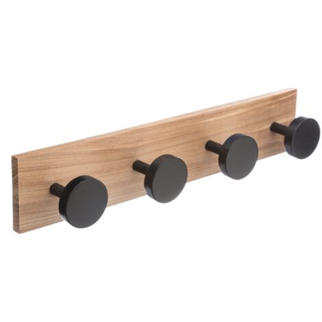 5Five Simply Smart – Portemanteau mural 4 crochets – Bois noir 40 x 8 x 6,5 cm – Charge max 2 kg par crochet – Installation facile avec vis fournies
