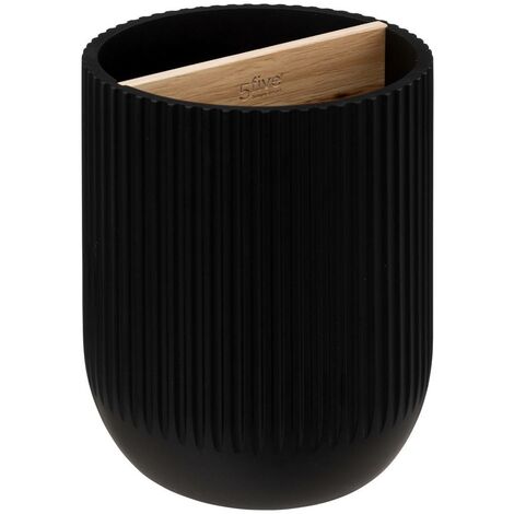 5Five Simply Smart – Pot à ustensiles 2 compartiments en polyrésine noir – Accessoire de rangement cuisine – Dimensions 13.3x13.3x17.8 cm – Poids 0.89 kg