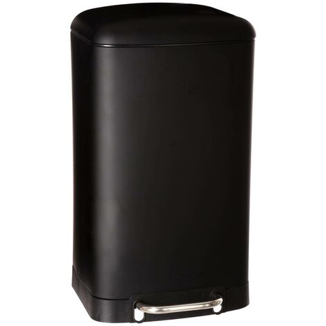 5Five Simply Smart – Poubelle 30 litres métal noir à pédale – Bac amovible pour nettoyage facile – Ouverture silencieuse – Compatible sacs 50L