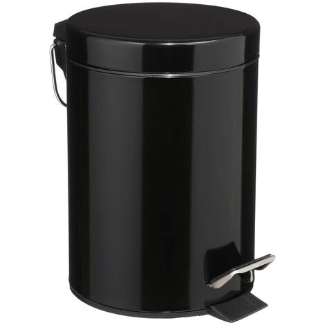 5Five Simply Smart – Poubelle de salle de bain 3L en métal noir – Pédale d'ouverture – Bac amovible – Hauteur 24 cm – Diamètre 17 cm