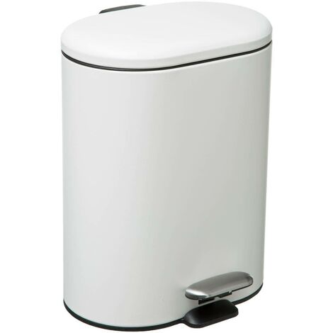 5Five Simply Smart – Poubelle de salle de bain 6L en métal blanc – Ouverture à pédale – Dimensions L. 24,2 x P. 21,5 x H. 31,5 cm – Seau amovible