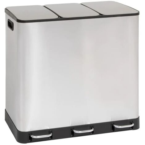 5Five Simply Smart – Poubelle tri sélectif inox 3 bacs 18L – Ouverture à pédale – Capacité totale 54L – Fermeture douce et silencieuse