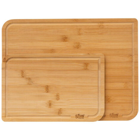5Five Simply Smart – Set de 2 planches à découper en bambou 35 x 25 cm – Résistantes aux rayures – Canaux de collecte pour jus – Écologiques et élégantes