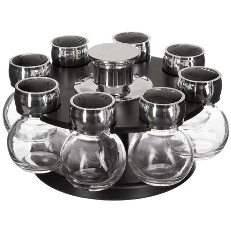 5Five Simply Smart – Support rotatif pour 8 pots à épices en verre – Diamètre 21 cm x Hauteur 12,4 cm – Couleur noire – Accès rapide aux épices
