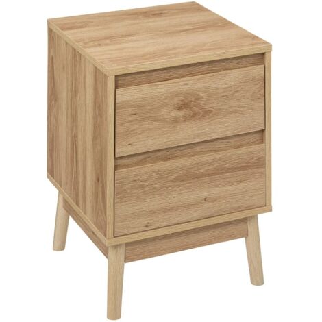 5Five Simply Smart – Table de chevet 2 tiroirs effet chêne naturel – Dimensions L. 40 x P. 40 x H. 56 cm – Charnières avec amortisseur – Montage facile