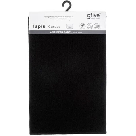 5Five Simply Smart – Tapis à poils courts anti-dérapant noir 40 x 60 cm – Revêtement en latex pour excellente adhérence – Facile d'entretien