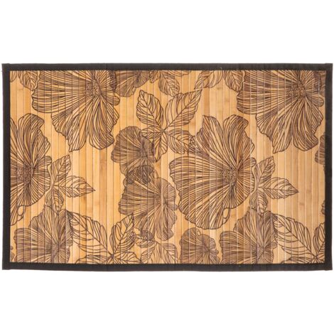 5Five Simply Smart – Tapis de bain en bambou 50 x 80 cm – Décoratif Black Flora – Écologique et élégant pour intérieur – Facile à poser sur surfaces planes